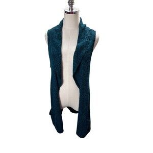 Cut Loose Cardigan Medium Cotton Blend Blue Black Sleeveless Sweater